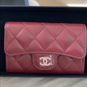 Burgundy Chanel Classic Card Holder/Case Wallet